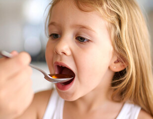 Sick Child Taking a Spoon Full of Medicine 75