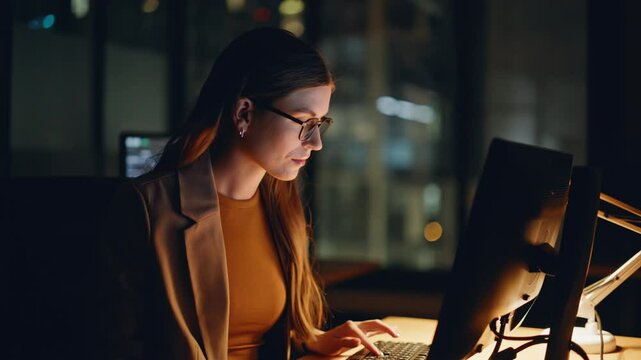 Stock market specialist working computer analyzing diagrams night room closeup