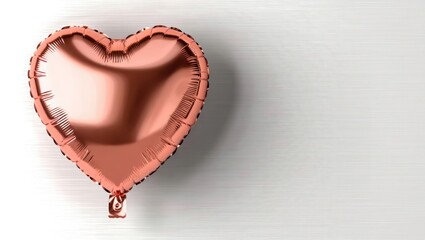 Rose Gold Heart Balloon on Textured White Background - Romantic Celebration, Anniversary, Valentine's Day, Love Theme, Party Decoration, Holiday