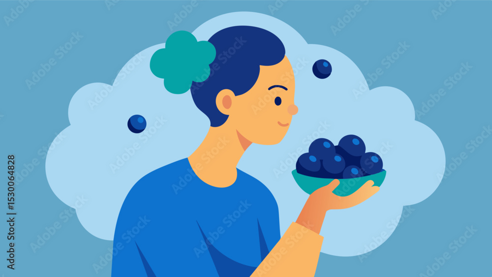 Poster show a person eating a handful of blueberries highlighting their role in protecting the brain from o