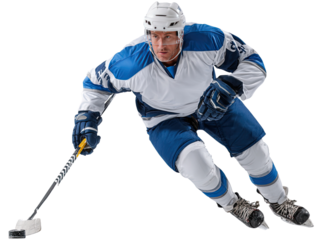 Ice Hockey Player on the Move: A dynamic ice hockey player skates with agility and focus, embodying the raw intensity and grace of the sport, ready to score and leading to victory.
