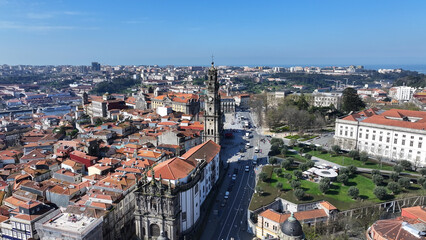 Obraz premium Clerigos Tower At Porto In District Of Porto Portugal. Downtown Cityscape. Religion Symbol. Medieval Building. Clerigos Tower At District Of Porto In Portugal. Lisbon Square.