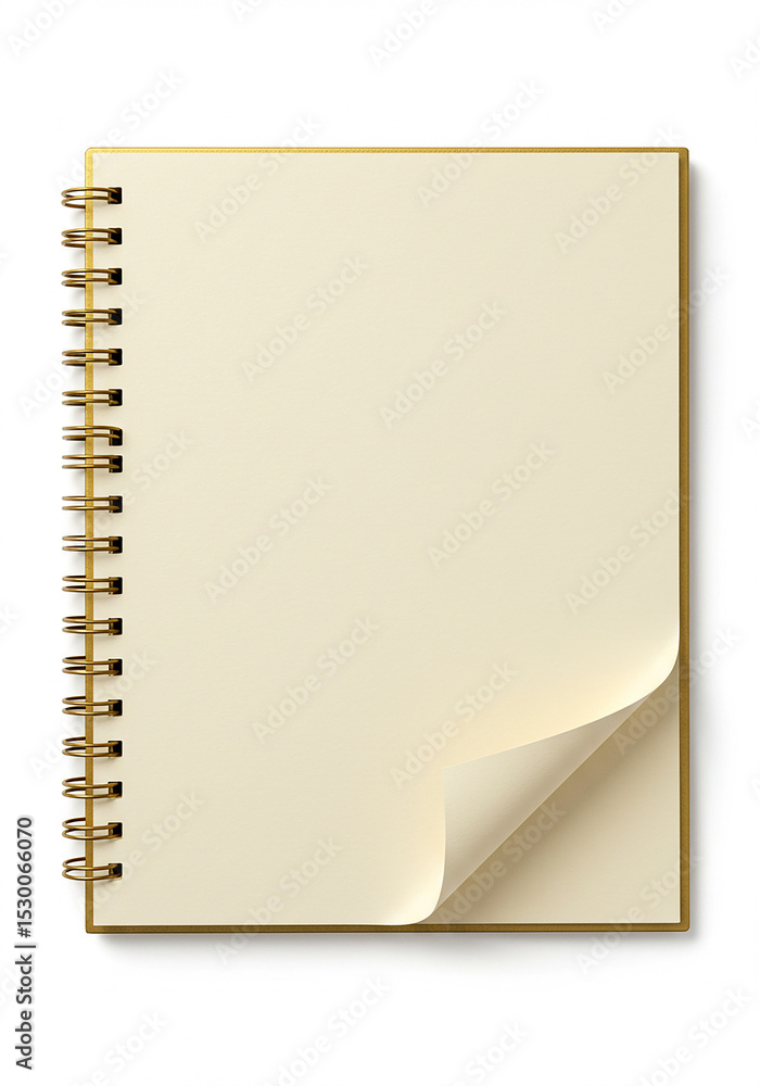 Poster notebook with golden spiral binding and curled corner