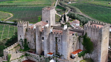 Obidos Castle At Obidos In Leiria District Portugal. Historical Village. Medieval Castle. Stunning Landscape. Obidos Castle At Obidos In Leiria District Portugal. Old Town Scenery.