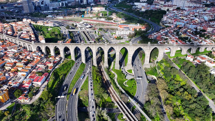 Aguas Livres Aqueduct At Lisbon In District Of Lisbon Portugal. Water System Aqueduct. Medieval Building. Aguas Livres Aqueduct At Lisbon In Portugal. Marvel Infrastructure. Railroad Landscape.