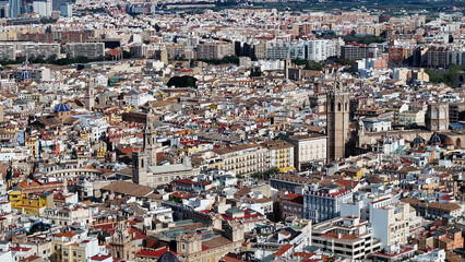 La Reina Square At Valencia In Comunidad Valenciana Spain. Old Town Scenery. Downtown City. Valencia At Comunidad Valenciana Spain. Turia Gardens Skyline. Beautiful Cityscape.