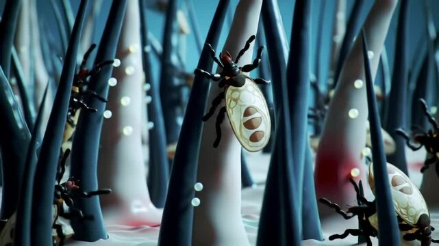 Animated Microscopic View of Parasites on Human Hair Follicles