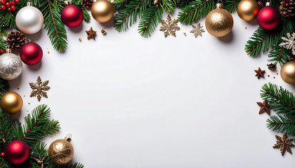 Christmas ornament pine branch gold bauble red bauble white bauble snowflake festive holiday decoration winter
