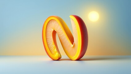 Artistic Letter N Render: Modern Design with Warm Tones and Creative Typography Against a Soft Blue and Yellow Background - Alphabet Concept