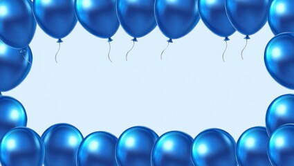 Blue Balloon Frame: Celebration, Party, Festive Occasion - Birthday, Anniversary, New Year - Decorative Border, Copy Space for Text or Graphics, Vector Illustration