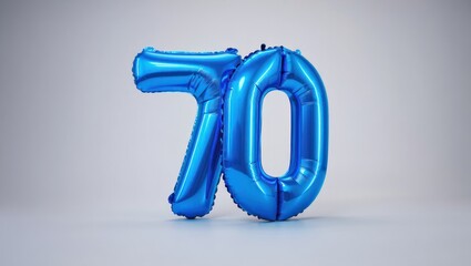 Blue Number 70 Foil Balloons: Seventy Anniversary Celebration, Birthday Party Decoration, Milestone Event, Festive Occasion, Congratulations, Isolated on Gray
