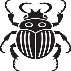 A black silhouette of a beetle with antennae and legs on a white background in a simple graphic style