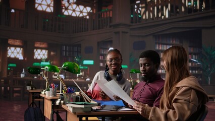 University students learning accounting principles and financial analysis for business administration courses, leveraging textbooks and materials in the library. Entrepreneurship. Camera B.