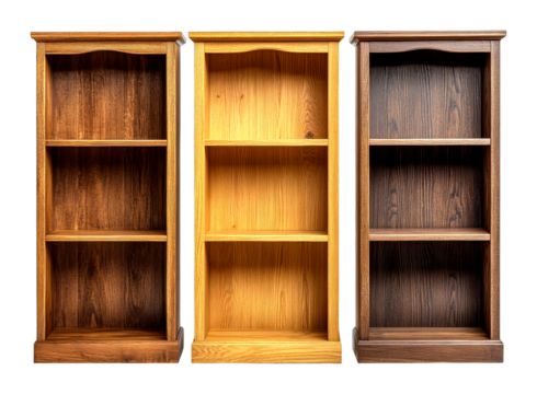 Wooden bookcase display home interior furniture neutral modern style isolated on transparent background