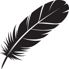 Fototapeta premium A single black feather with detailed barbs and a prominent quill on a plain white background art