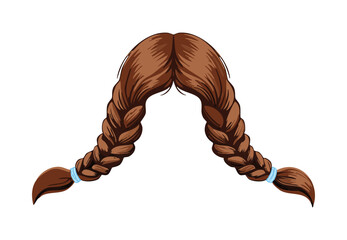 Brown Braided Pigtails Blue Ties