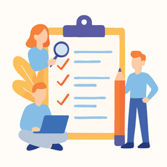 Flat Style Detailed Clipboard Checklist With People Around Illustration