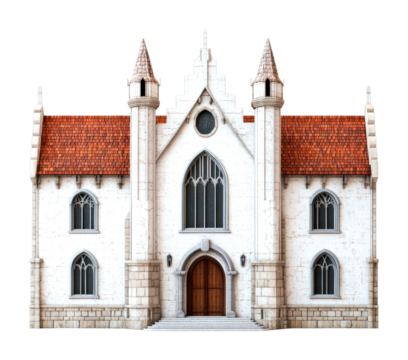 Historic church architecture urban location building exterior daytime front gothic style isolated on transparent background