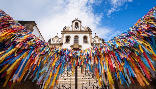 colorful ribbons adorn senhor do bonfim church gate in salvador bahia brazil