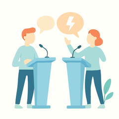 Flat Design Debating Two Person with Podium in Speech Competition Illustration