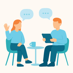 Flat Style Discussion Conversation Meeting Between Man and Woman Illustration
