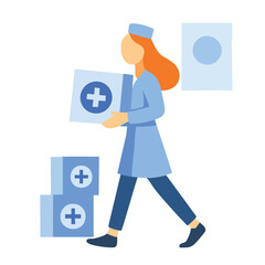 Flat Illustration Nurse Carrying Medicine Box Delivery Service Design