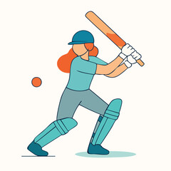 Obraz premium Flat Style Female Cricket Player Hitting Ball with Bat Illustration