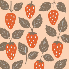 Strawberry Patch Print Design in Vector Summer Fresh Background