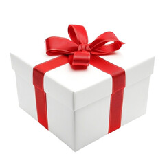 Obraz premium White gift box with red ribbon bow a perfect present