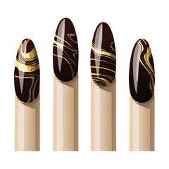  Elegant Brown Gold Swirl Nail Art