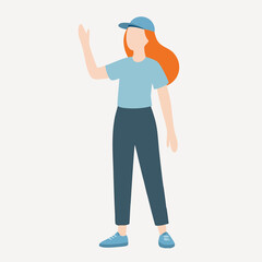 Simple Flat Style Full Body Woman Character Standing and Waving Illustration