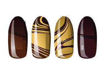 Chic Brown Gold Swirl Nail Design