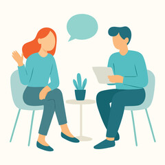 Flat Illustration Client Meeting and Professional Consultation with Speech Bubble