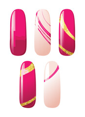 Diverse Pink Gold Swirl Nail Set