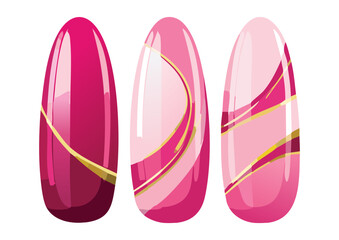 Chic Pink Gold Swirl Nail Art