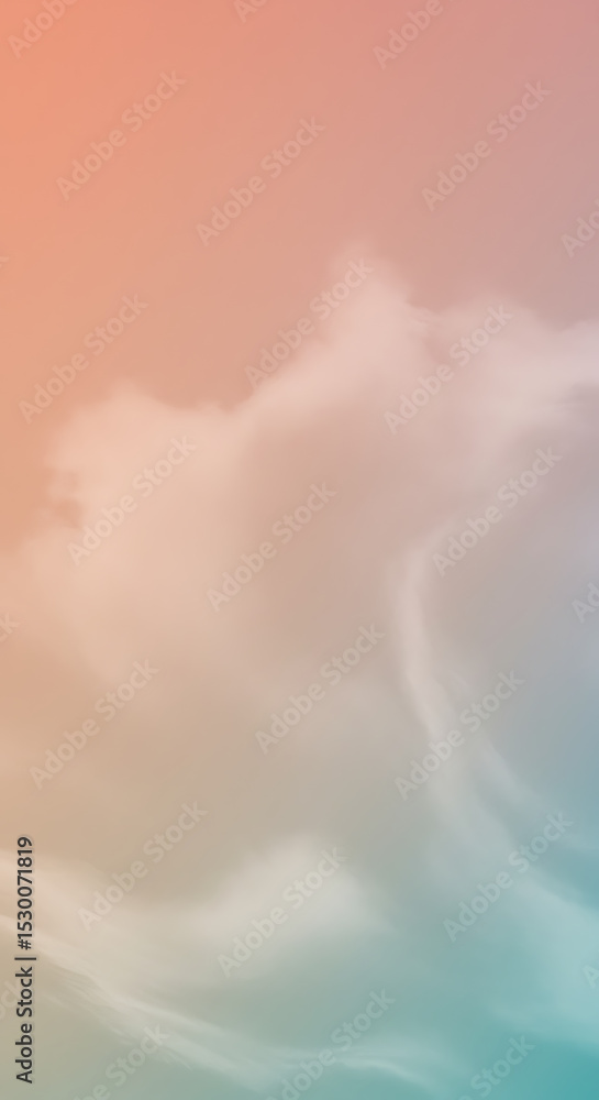 Poster a soft, dreamy vertical background of gentle clouds with a smooth pastel gradient of peach and teal.