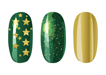 Elegant Green Gold Star Pattern Nails