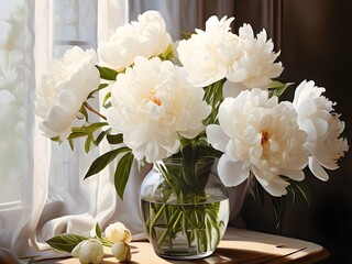 White peonies in vase	