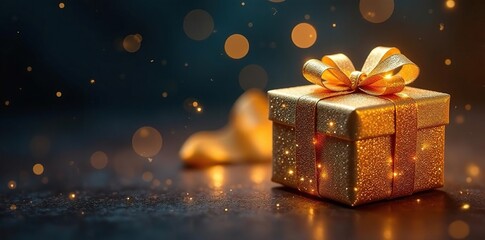 Shimmering gold-threaded gift boxes, magical glow , premium, sparkle, christmas