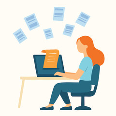 Flat Illustration of Woman Doing Administrative Task on Laptop