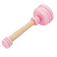 Pink and wood baby rattle toy isolated on white background