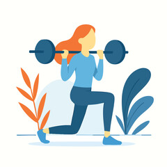 Flat Illustration Young Woman Doing Squats with Barbell in Gym Activity
