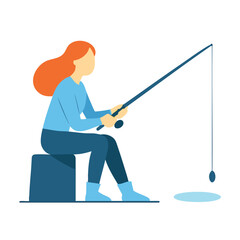 Flat Style Detailed Woman Fishing Recreation Activity Illustration