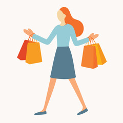 Flat Illustration of Red Hair Woman Holding Shopping Bag