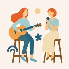 Flat Simple Music Performance with Singer and Guitarist Illustration
