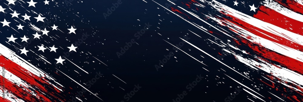 Aufkleber dark blue background with red and white stripes, stars in the shape of an american flag pattern, wit