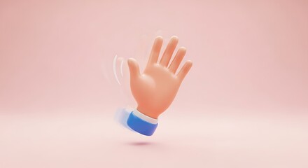 A cartoon hand waving with a blue cuff on a light pink background image