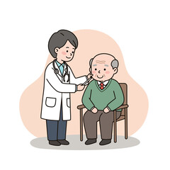 Elderly man receiving checkup from doctor in a clinical setting  