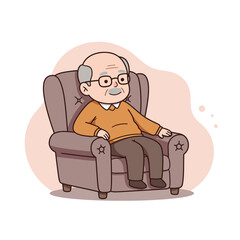 Elderly man resting in armchair with cheerful expression in cozy setting  