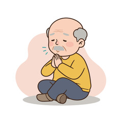 Elderly man doing breathing exercise while sitting on the floor  